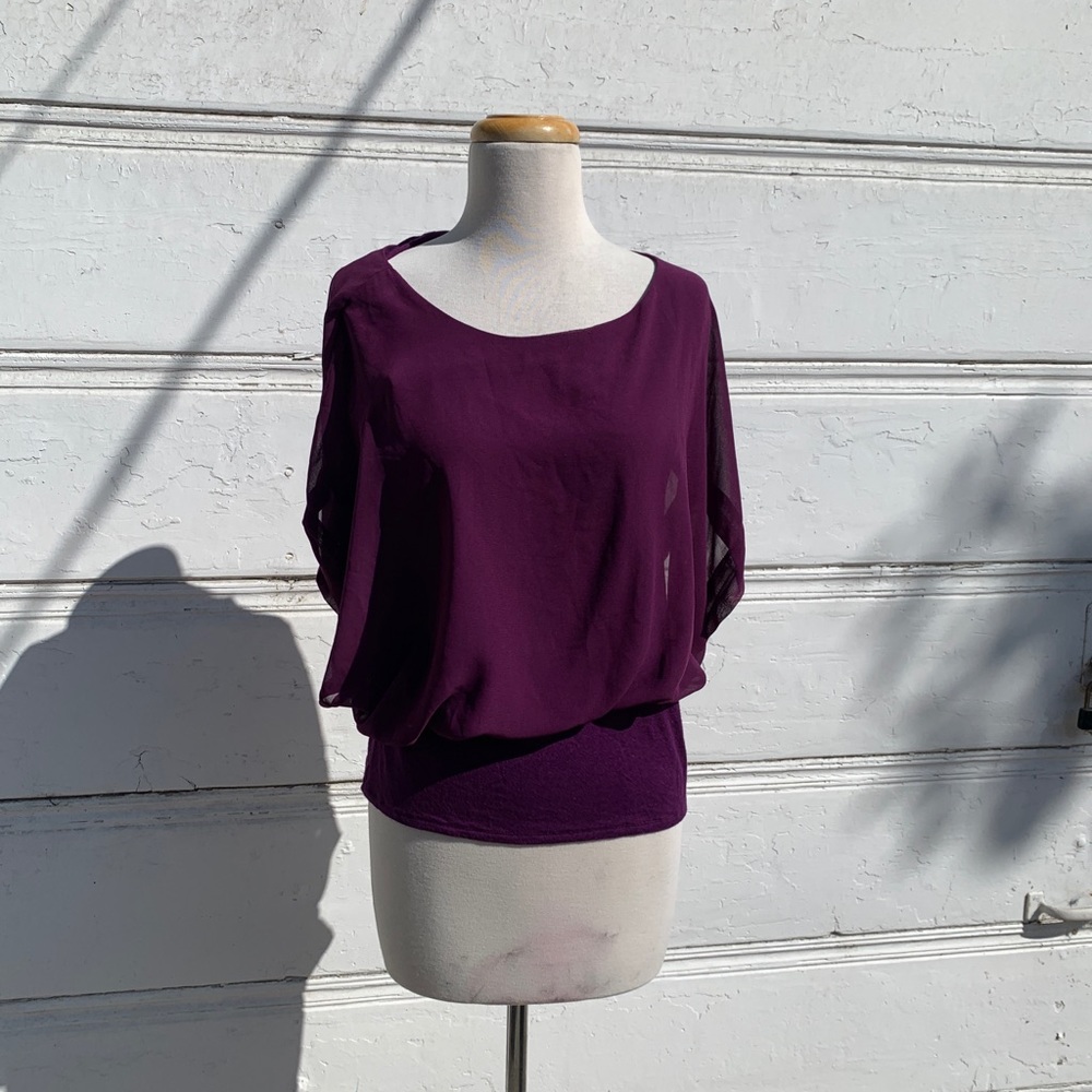 Purple Joseph A. Top with Sheer Overlay Sz Lg